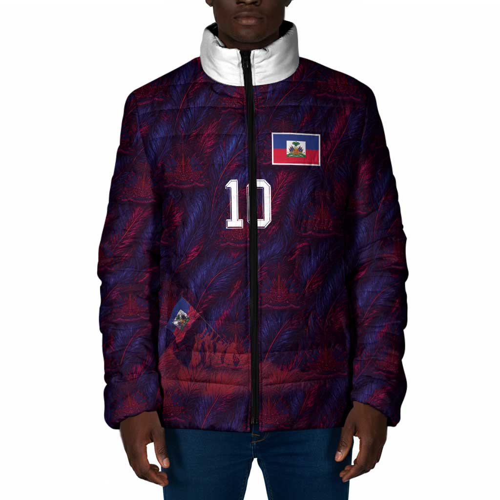 Custom Haiti National Football Padded Jacket Les Grenadiers Feather Pattern Coat Of Arms Art