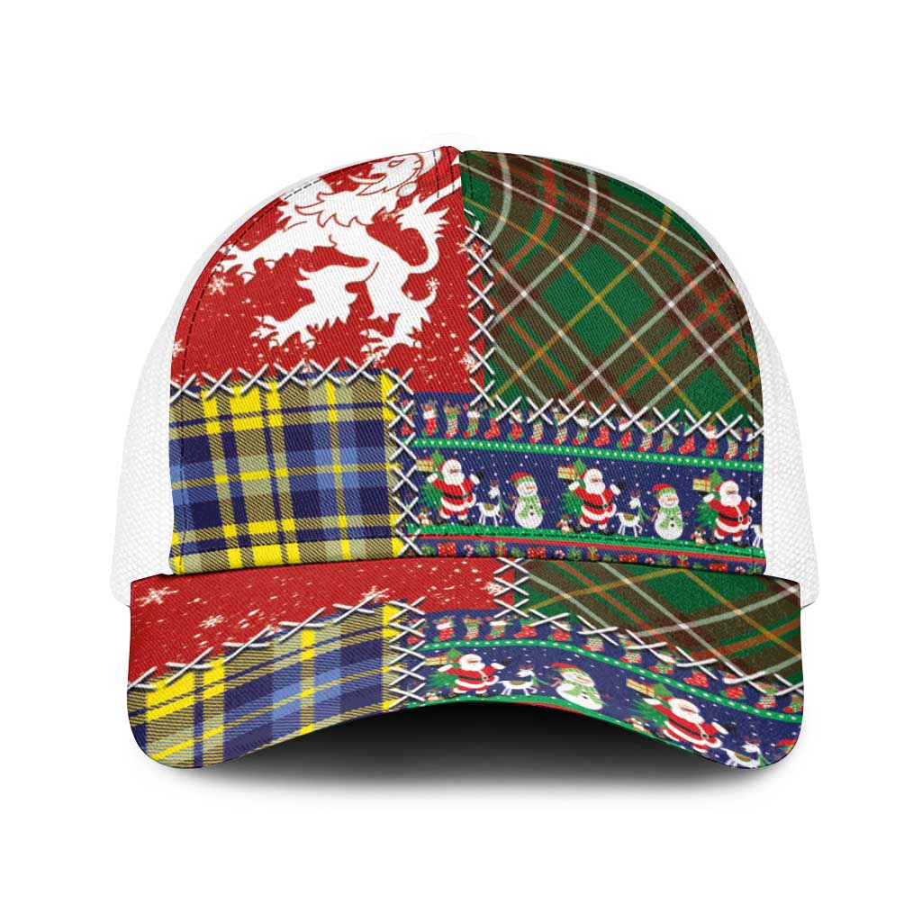 Scottish Christmas Baseball Net Cap Scotland Lion and Xmas Elements Patch Style - Wonder Print Shop