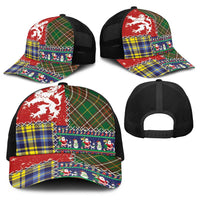 Scottish Christmas Baseball Net Cap Scotland Lion and Xmas Elements Patch Style - Wonder Print Shop