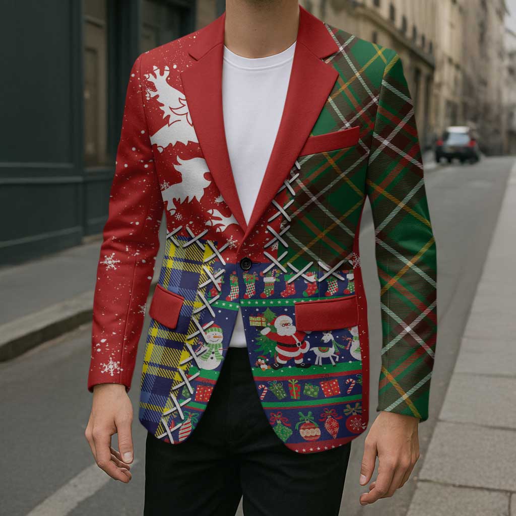 Scottish Christmas Blazer Scotland Lion and Xmas Elements Patch Style - Wonder Print Shop