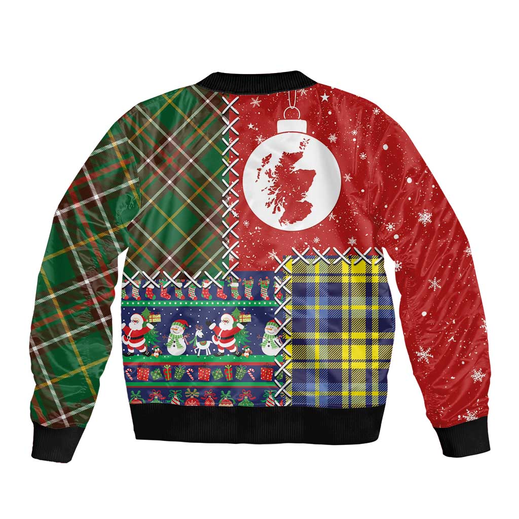 Scottish Christmas Bomber Jacket Scotland Lion and Xmas Elements Patch Style - Wonder Print Shop