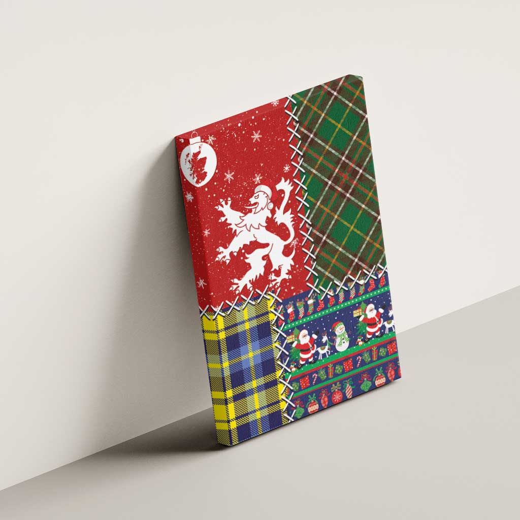 Scottish Christmas Canvas Wall Art Scotland Lion and Xmas Elements Patch Style - Wonder Print Shop