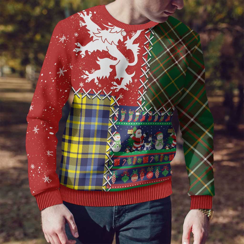 Scottish Christmas Ugly Christmas Sweater Scotland Lion and Xmas Elements Patch Style - Wonder Print Shop