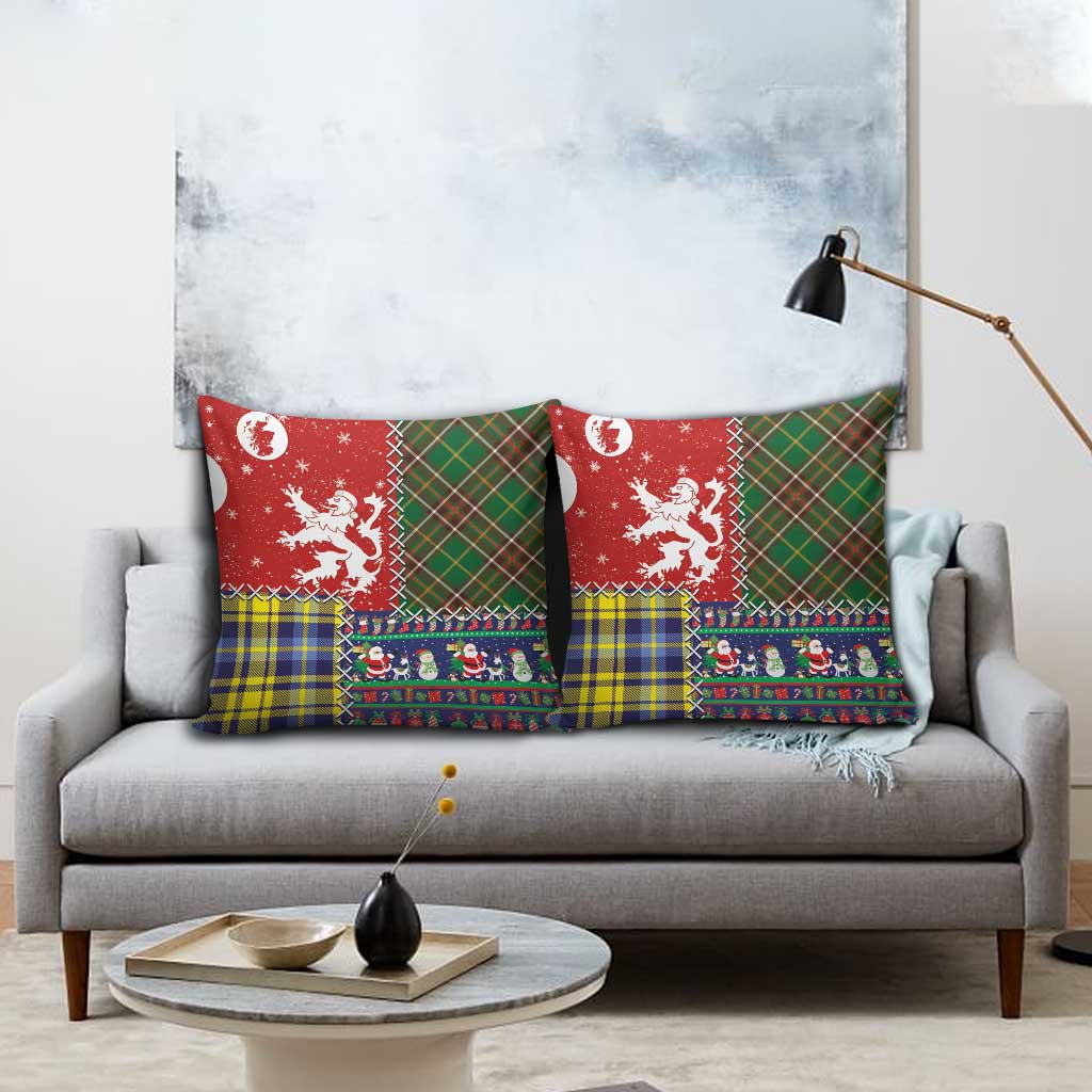 Scottish Christmas Pillow Cover Scotland Lion and Xmas Elements Patch Style - Wonder Print Shop