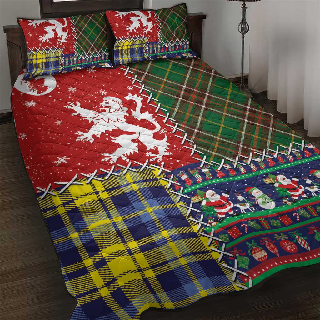 Scottish Christmas Quilt Bed Set Scotland Lion and Xmas Elements Patch Style - Wonder Print Shop