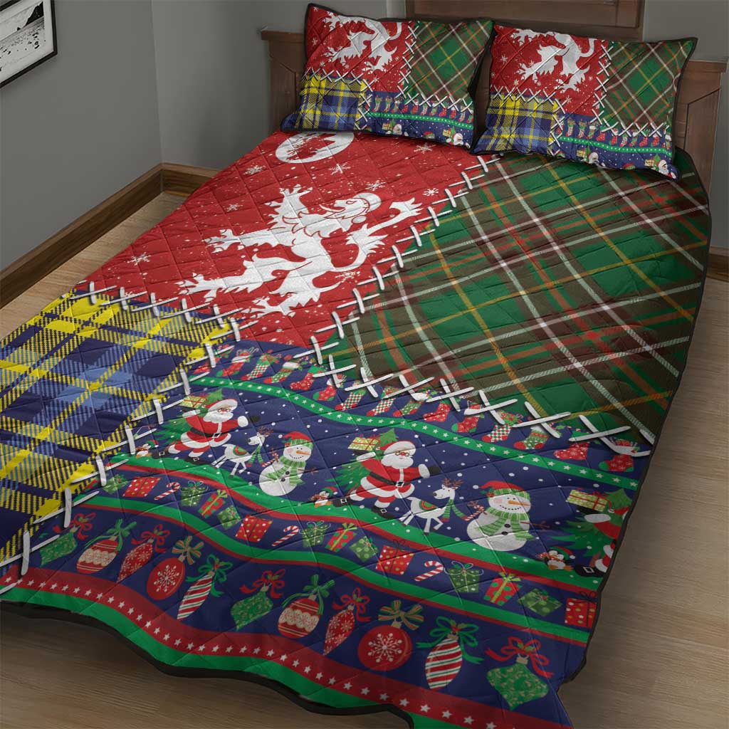 Scottish Christmas Quilt Bed Set Scotland Lion and Xmas Elements Patch Style - Wonder Print Shop