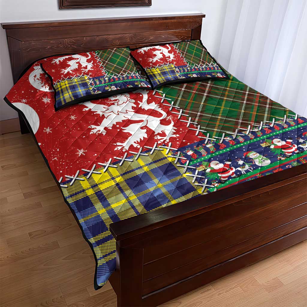 Scottish Christmas Quilt Bed Set Scotland Lion and Xmas Elements Patch Style - Wonder Print Shop