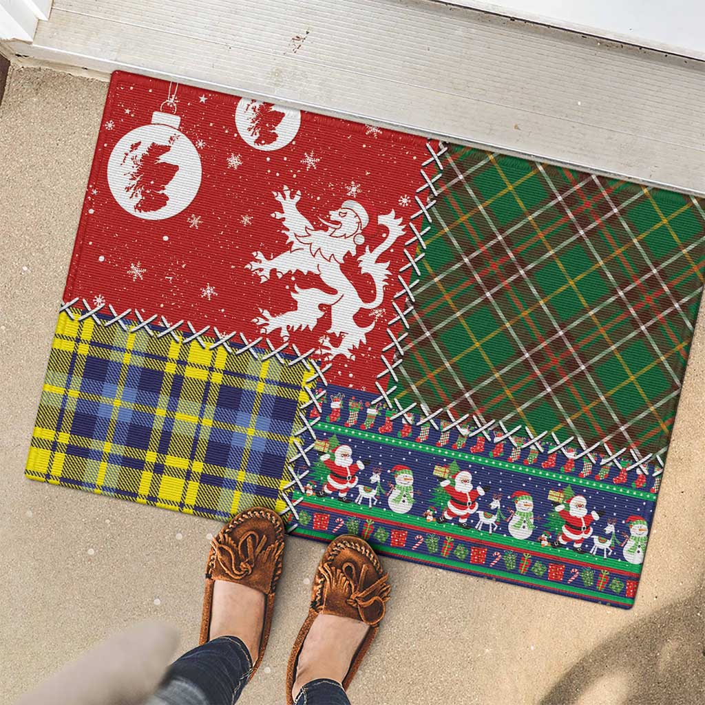 Scottish Christmas Rubber Doormat Scotland Lion and Xmas Elements Patch Style - Wonder Print Shop