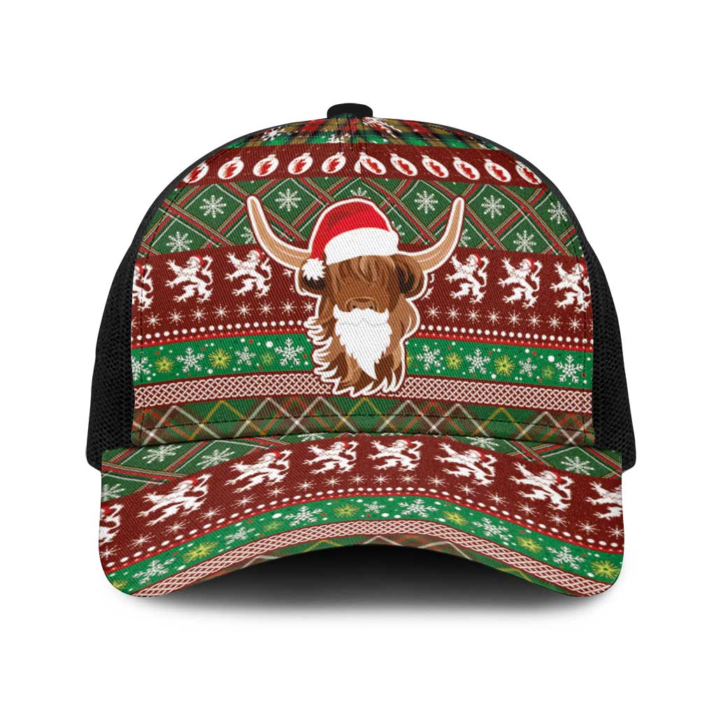 Scottish Christmas Baseball Net Cap Highland Cattle-Xmas Tartan Stripes Style Red Color - Wonder Print Shop