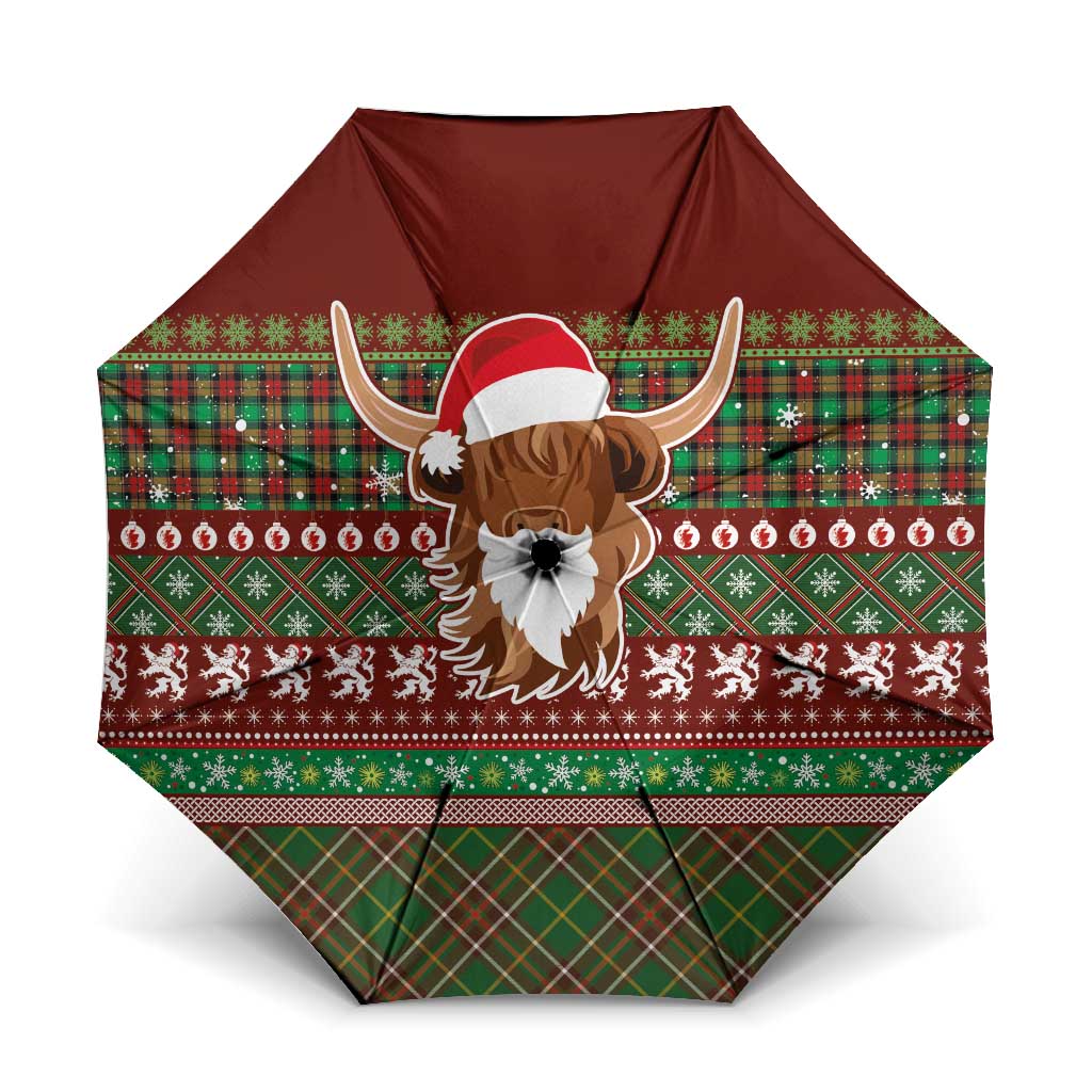 Scottish Christmas Umbrella Highland Cattle-Xmas Tartan Stripes Style Red Color - Wonder Print Shop