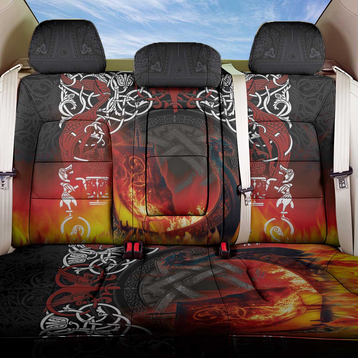 Scotland Up Helly Aa Back Car Seat Cover Drakkar Viking Longship Burning The Return of The Light