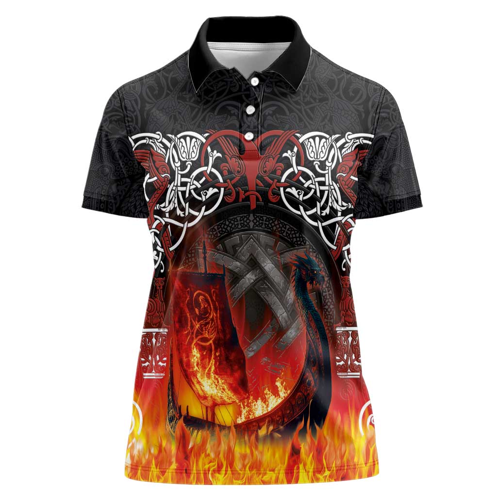 Scotland Up Helly Aa Women Polo Shirt Drakkar Viking Longship Burning The Return of The Light