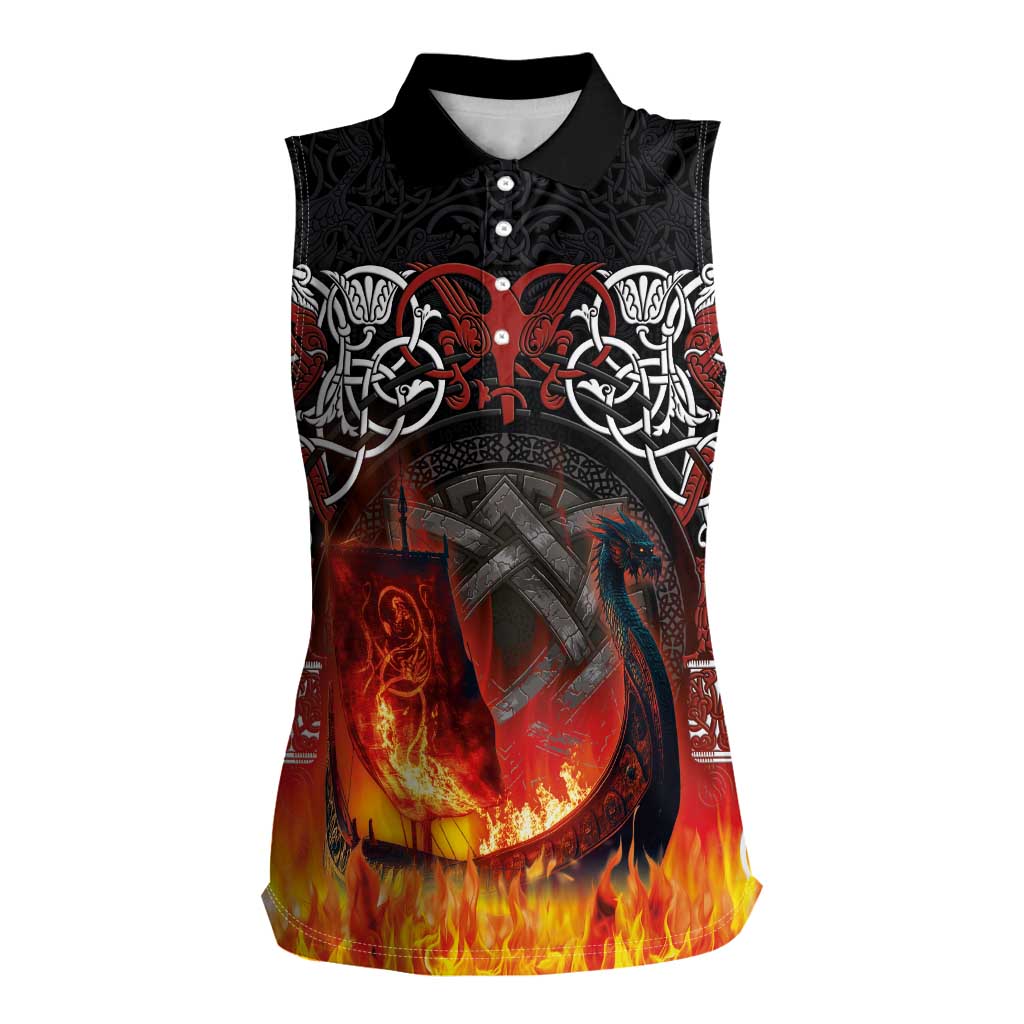 Scotland Up Helly Aa Women Sleeveless Polo Shirt Drakkar Viking Longship Burning The Return of The Light