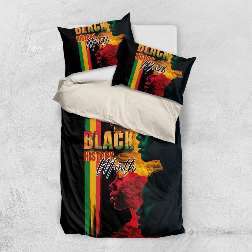 Black bedding set with rainbow stripe panel and Black History Month face print, 2 pillowcases