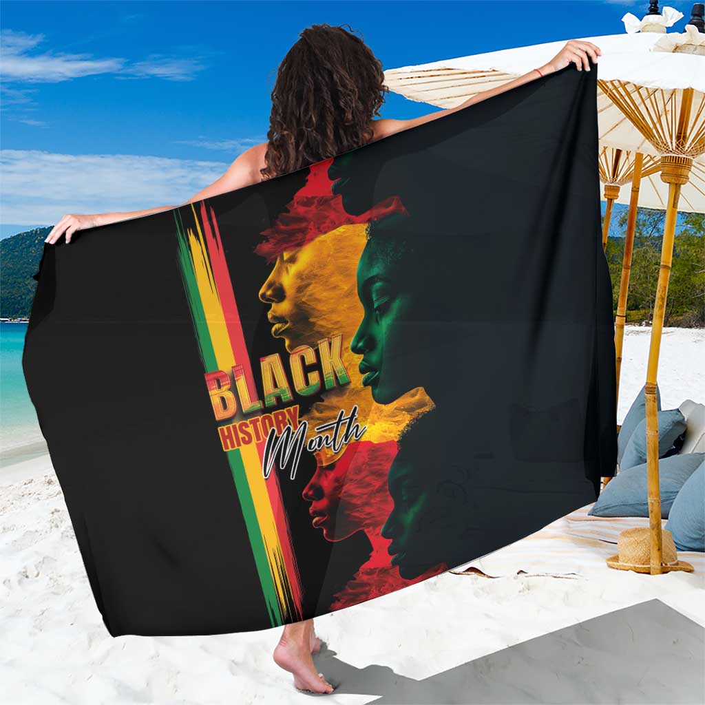 Black sarong wrap with multicolor Black History Month portrait graphic