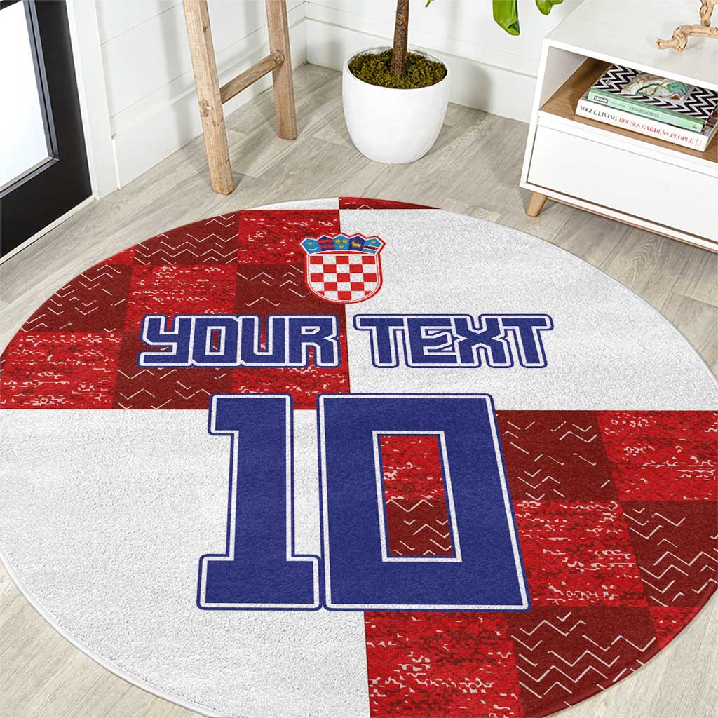 Custom Croatia Football Round Carpet Checkered Ones Sport Grunge Style