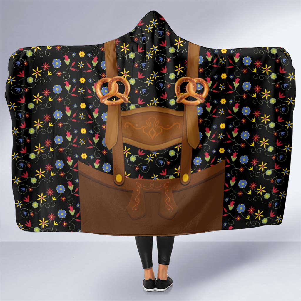 Traditional German Costume - Lederhosen and Soft Pretzel Hooded Blanket Folk Floral Pattern Style