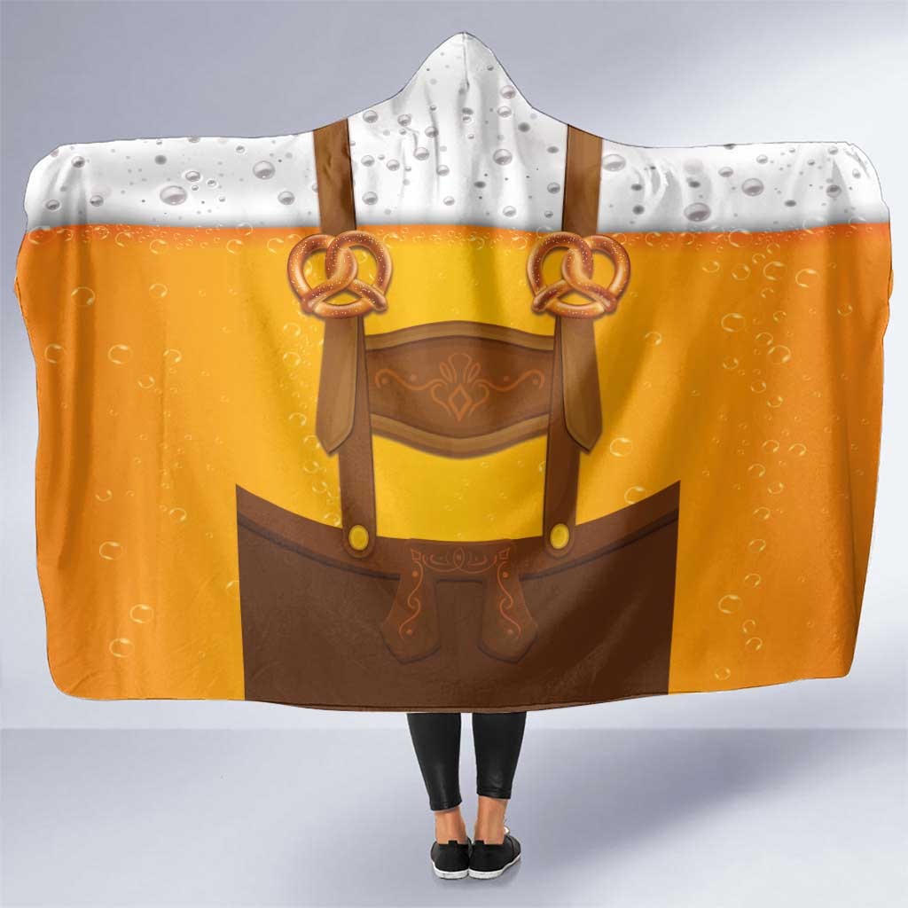 Traditional German Costume - Lederhosen and Soft Pretzel Hooded Blanket Oktoberfest Beer Head Funny Style