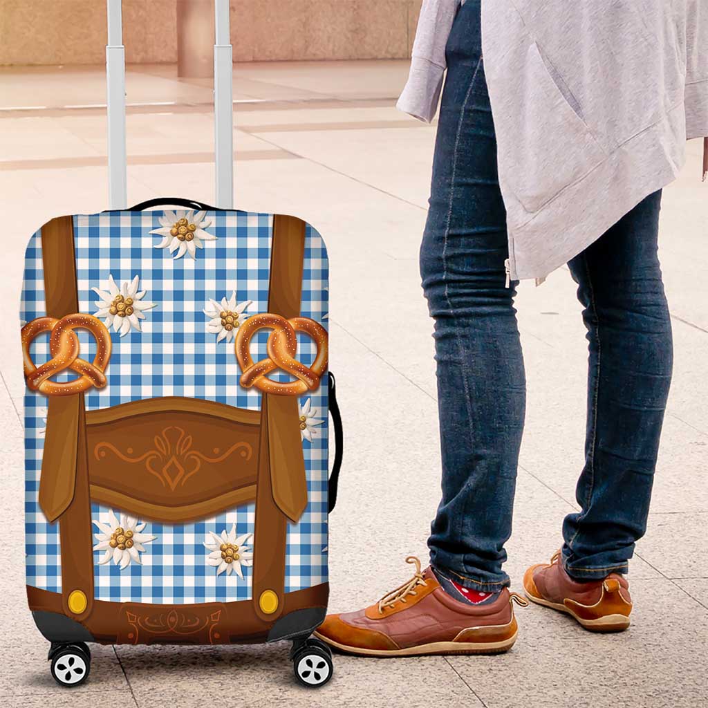 Traditional German Costume - Lederhosen and Soft Pretzel Luggage Cover Red Plaid Pattern with Edelweiss Flowers