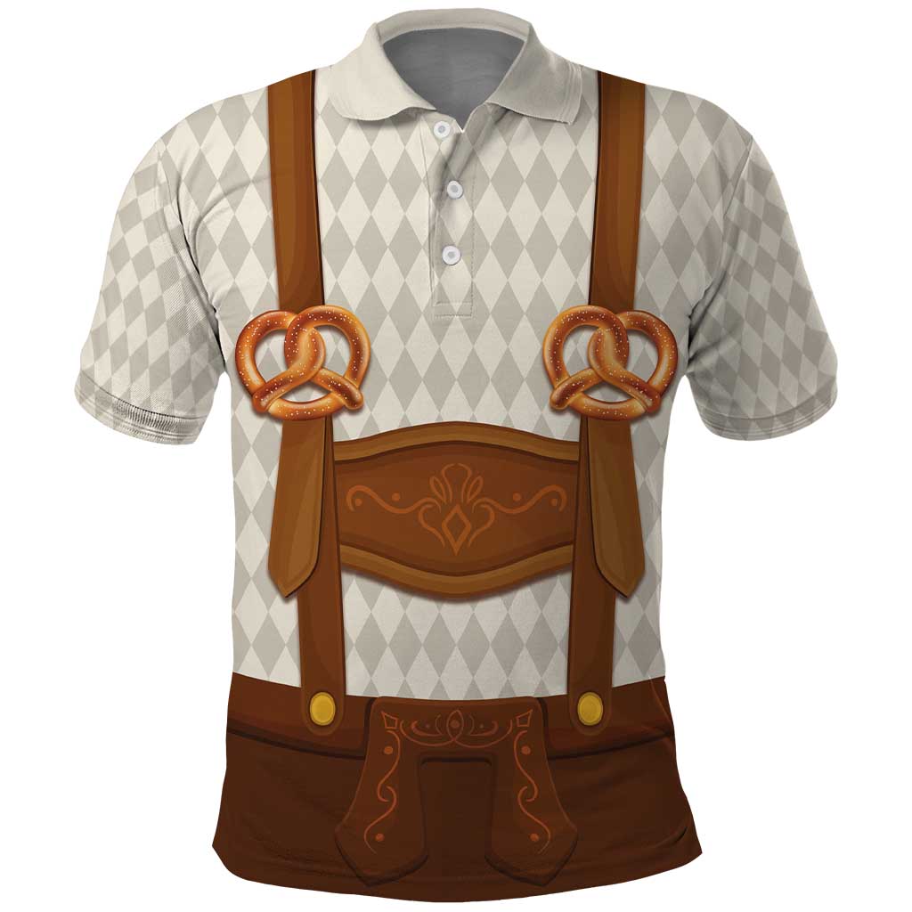 Traditional German Costume - Lederhosen and Soft Pretzel Polo Shirt Old Vintage Bavarian Pattern