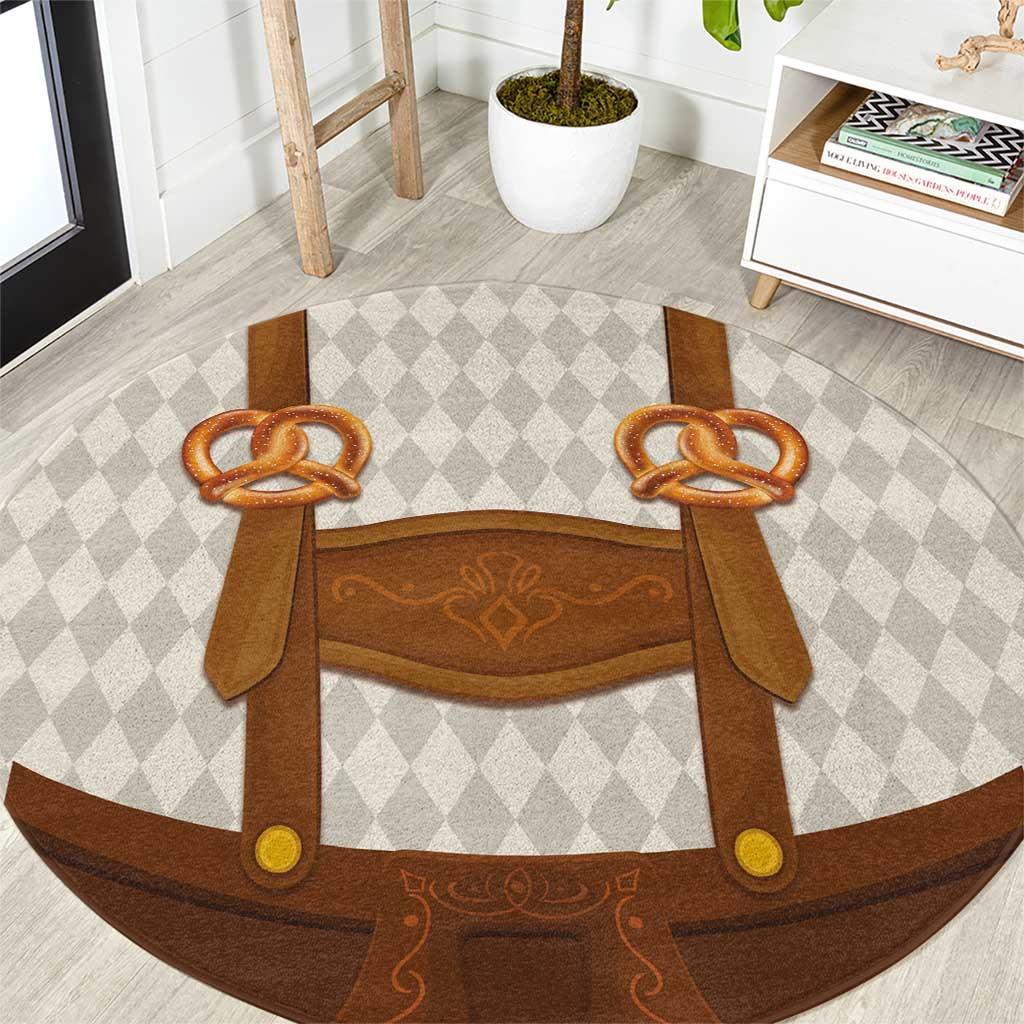 Traditional German Costume - Lederhosen and Soft Pretzel Round Carpet Old Vintage Bavarian Pattern