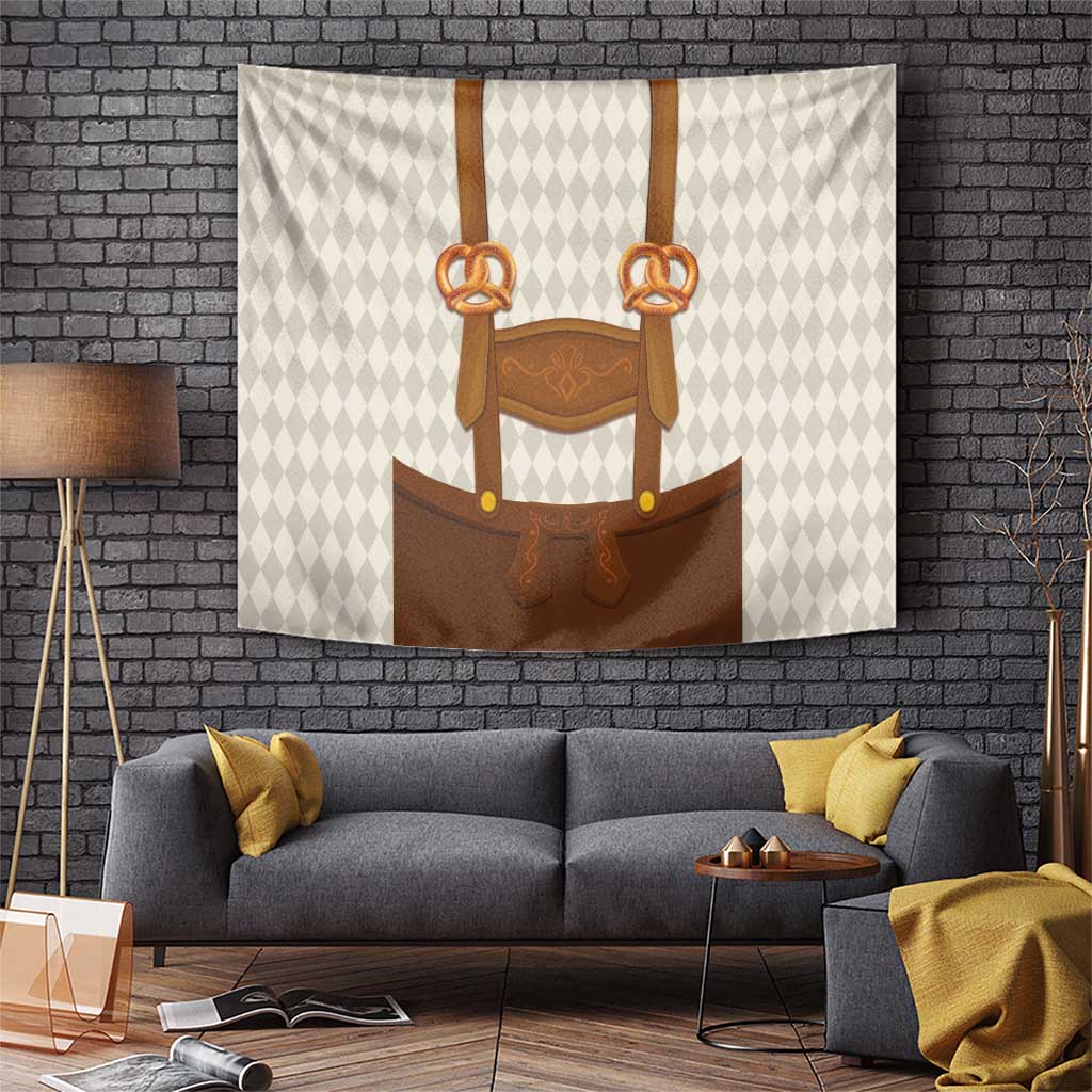Traditional German Costume - Lederhosen and Soft Pretzel Tapestry Old Vintage Bavarian Pattern