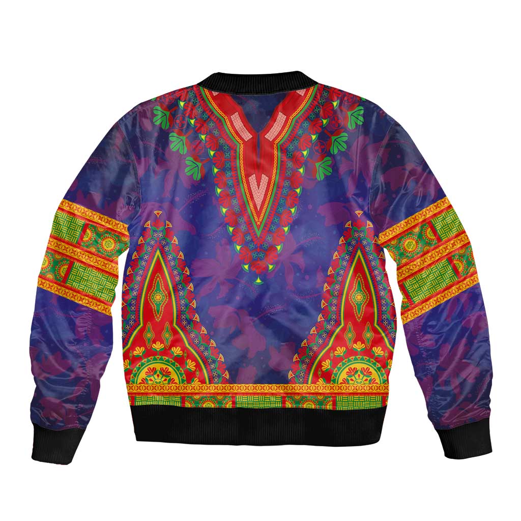 Haiti Choeblack Dashiki Style Bomber Jacket Blue Color