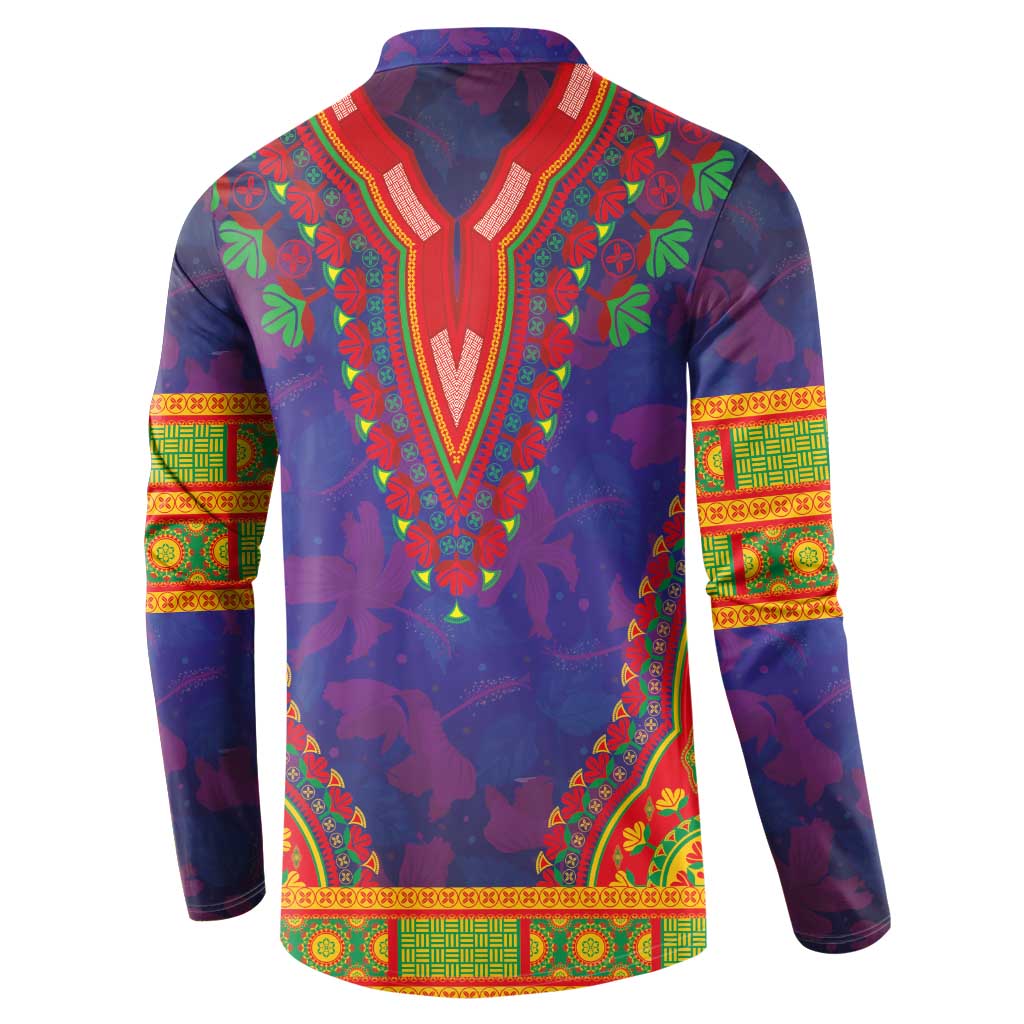 Haiti Choeblack Dashiki Style Button Sweatshirt Blue Color