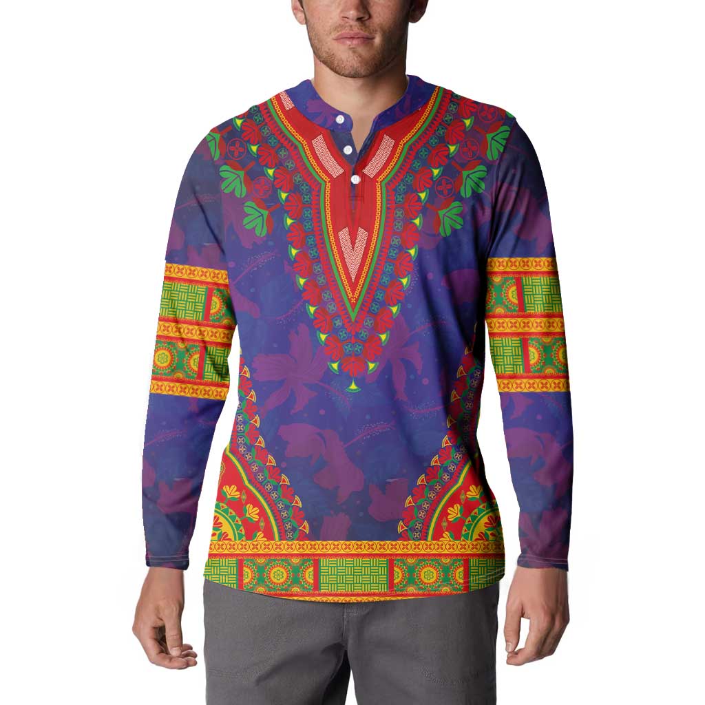 Haiti Choeblack Dashiki Style Button Sweatshirt Blue Color