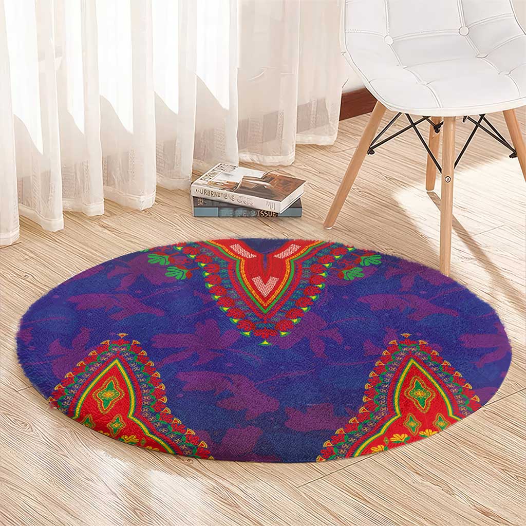 Haiti Choeblack Dashiki Style Round Carpet Blue Color