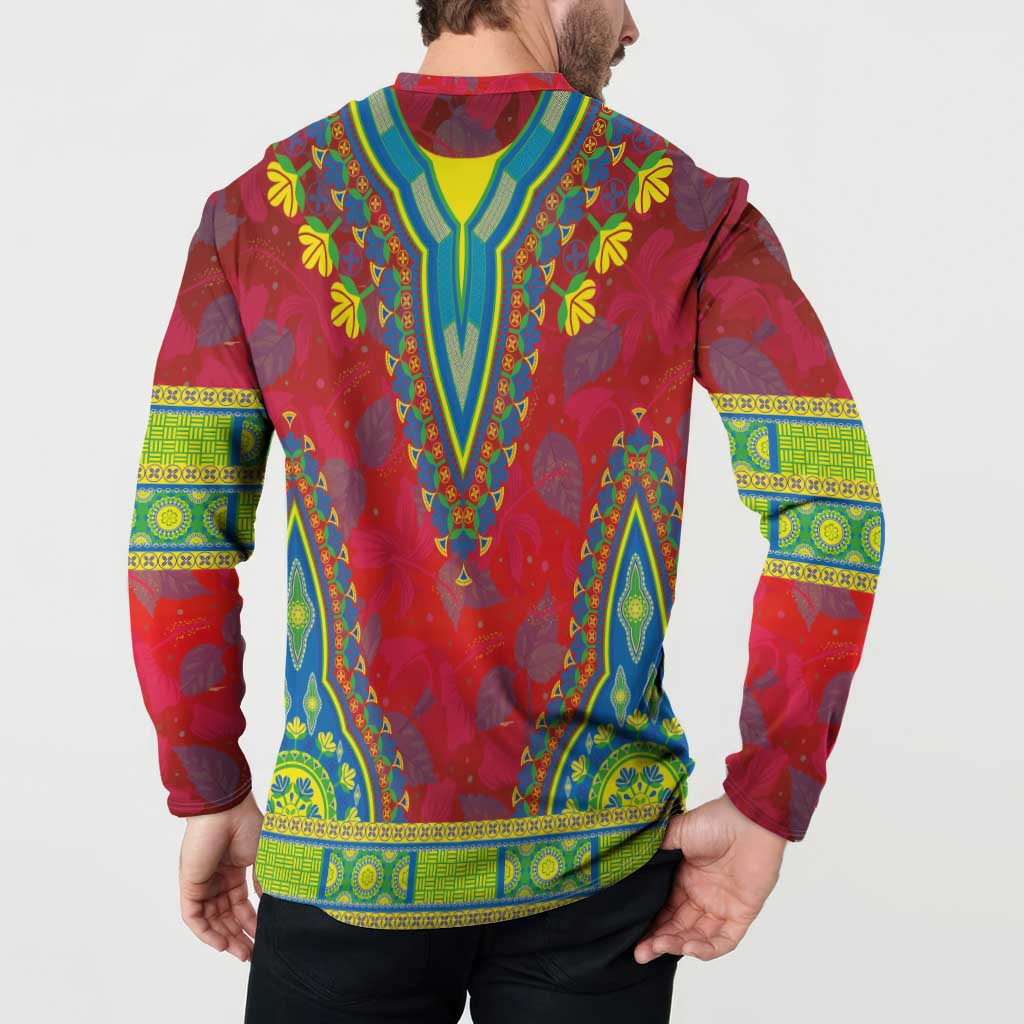Haiti Choeblack Dashiki Style Button Sweatshirt Red Color