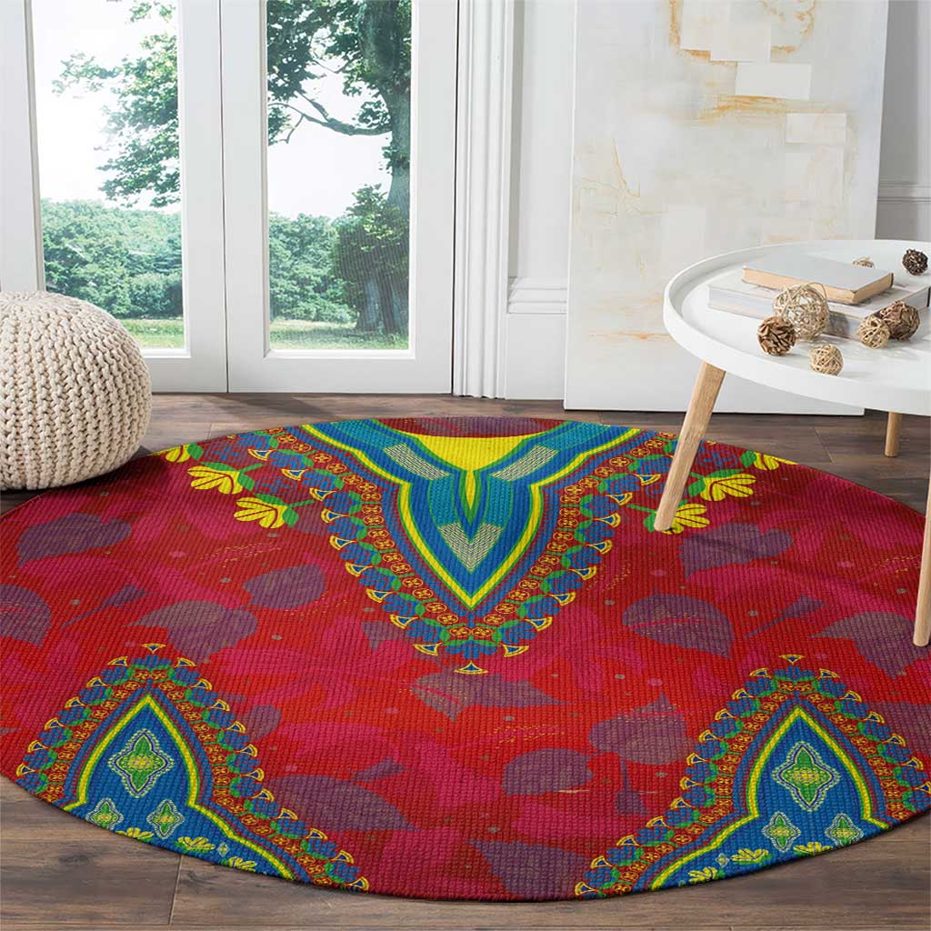 Haiti Choeblack Dashiki Style Round Carpet Red Color