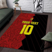 Rectangular red and black football area rug with yellow “YOUR TEXT 10” graphic