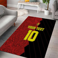 Rectangular red and black football area rug showing YOUR TEXT 10 in yellow