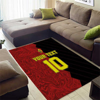 Rectangular red and black football area rug with yellow YOUR TEXT 10 design