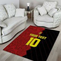 Rectangular red and black football area rug featuring yellow YOUR TEXT 10