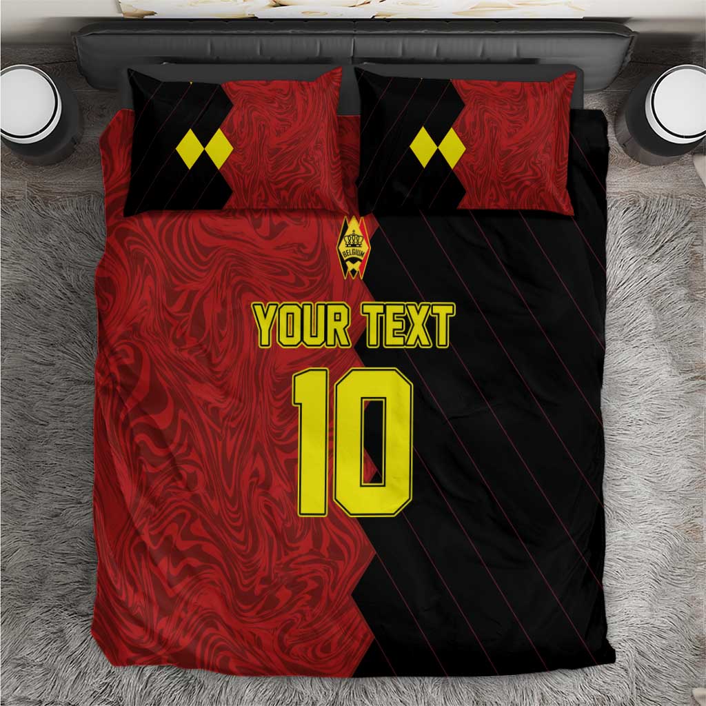 Red and black football bedding set with two pillowcases and large yellow number 10