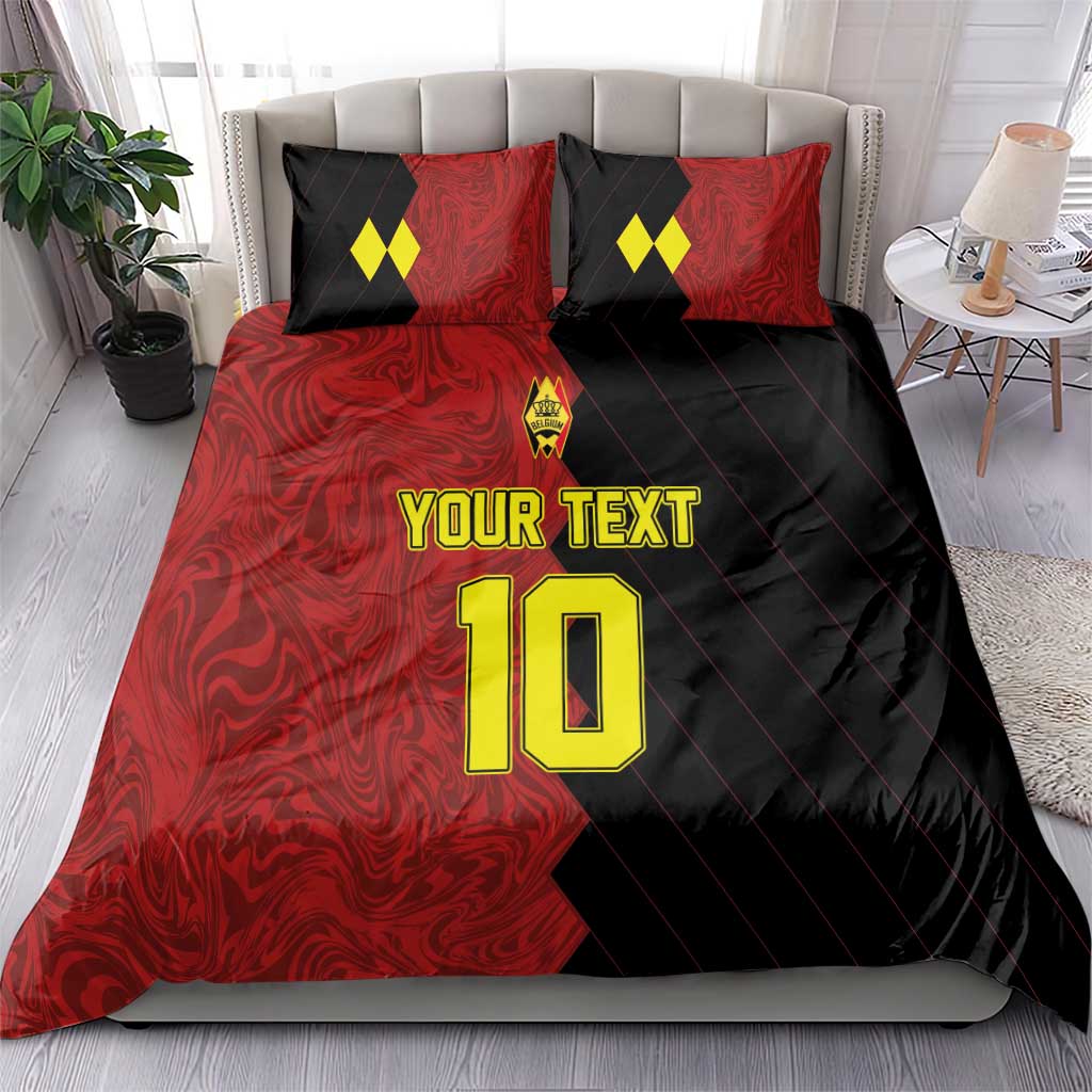 Red and black duvet cover bedding set with pillow shams showing number 10 graphic