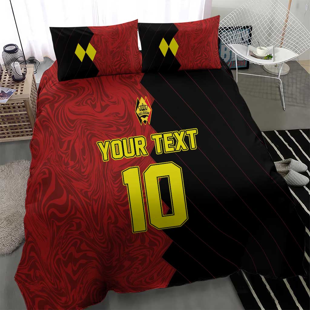 Red and black football bedding set with two shams and yellow number 10 on duvet