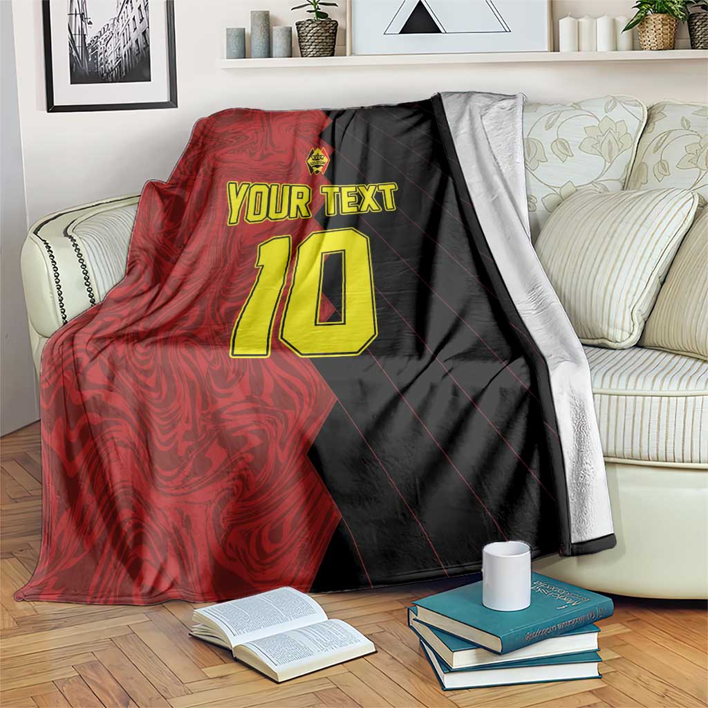 Football blanket in red and black with custom text and number 10 design