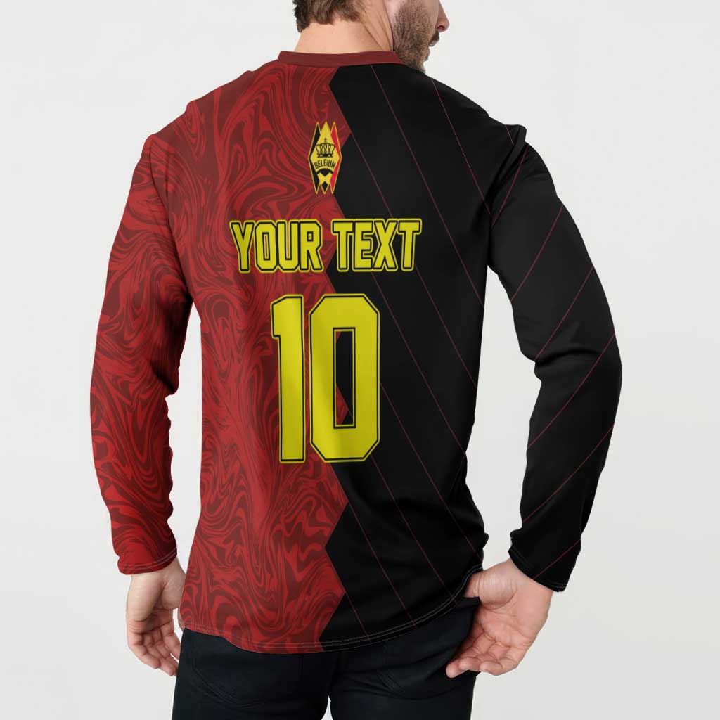 Black-and-red long-sleeve button sweatshirt back print: YOUR TEXT 10, crest logo