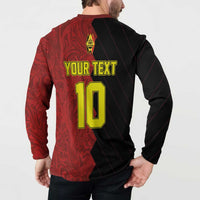 Black-and-red long-sleeve button sweatshirt back print: YOUR TEXT 10, crest logo