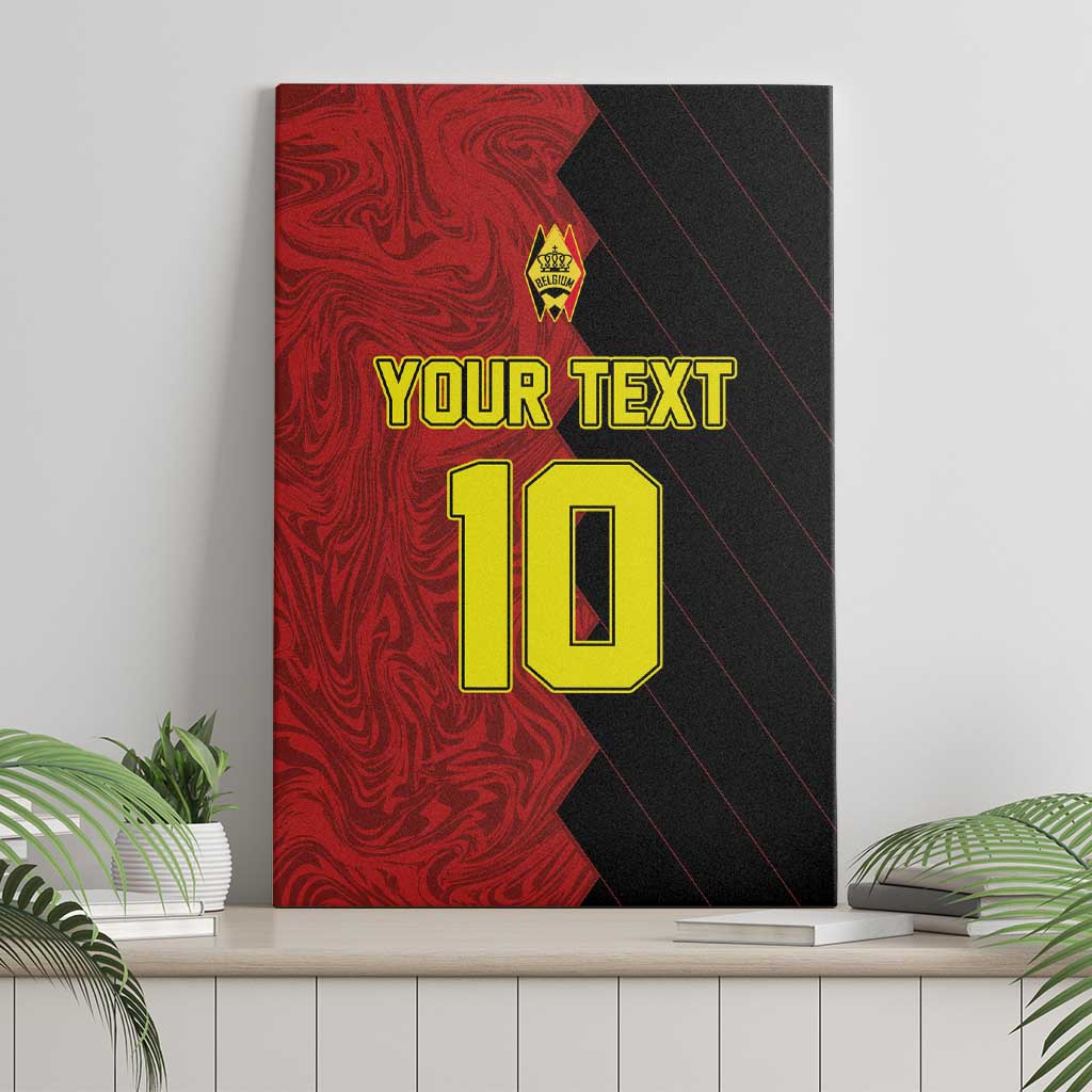 Red and black soccer canvas wall art showing "YOUR TEXT" and large number 10.