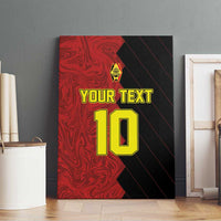 Red and black soccer canvas wall art featuring "YOUR TEXT" and bold number 10.