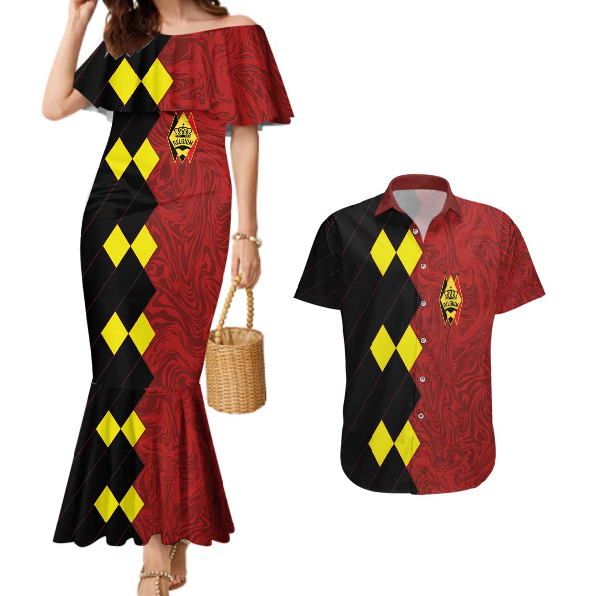 Custom Belgium Football 2024 Go Champion Couples Matching Mermaid Dress and Hawaiian Shirt - Wonder Print Shop