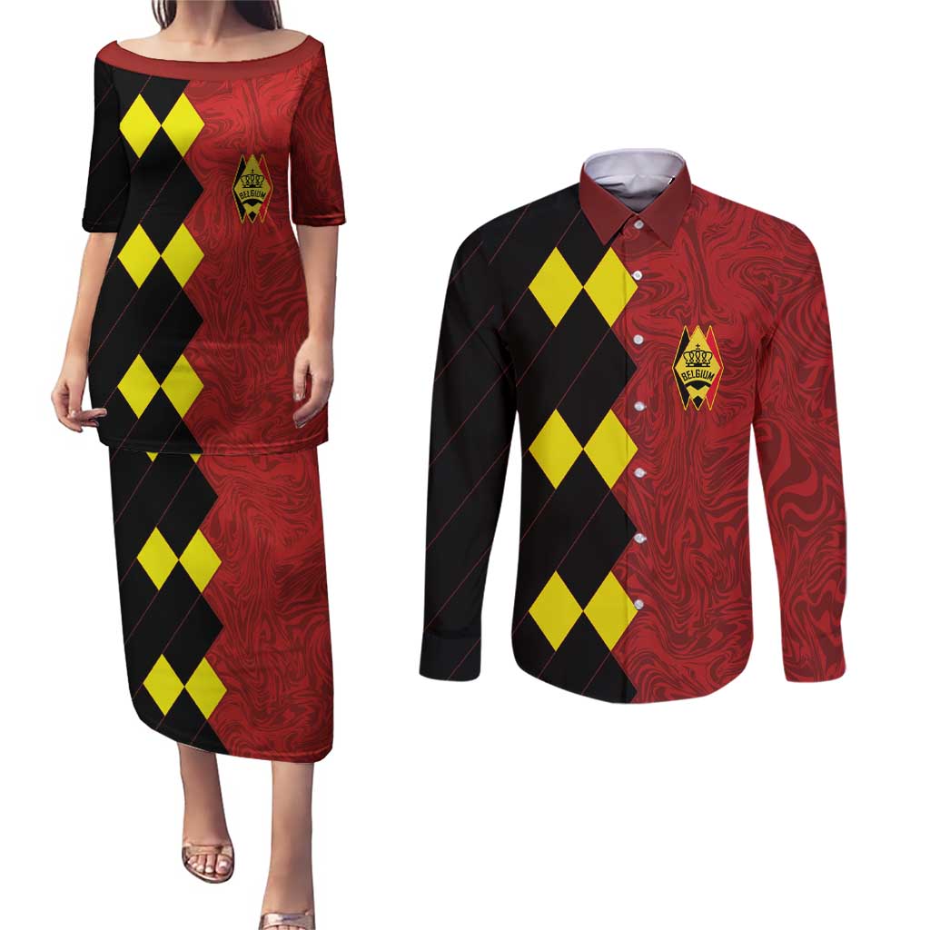 Custom Belgium Football 2024 Go Champion Couples Matching Puletasi and Long Sleeve Button Shirt - Wonder Print Shop