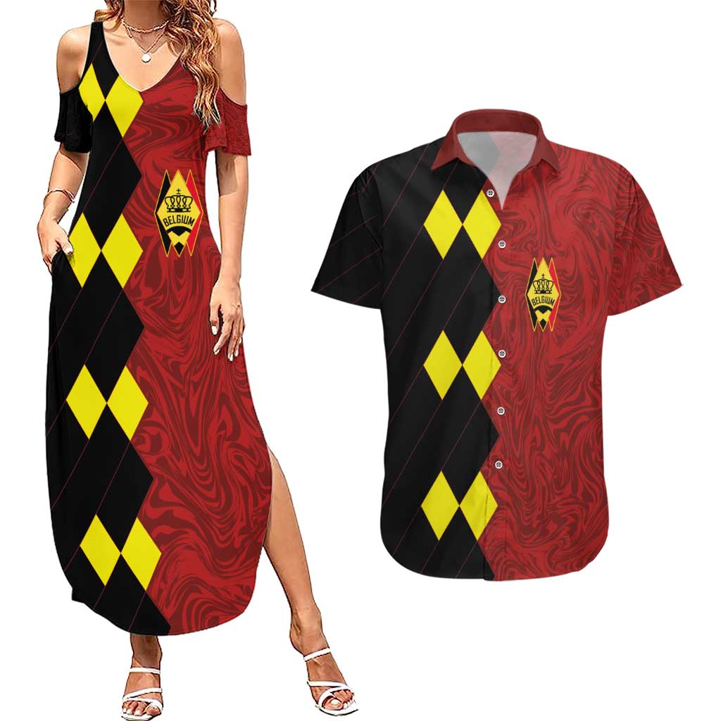 Custom Belgium Football 2024 Go Champion Couples Matching Summer Maxi Dress and Hawaiian Shirt - Wonder Print Shop