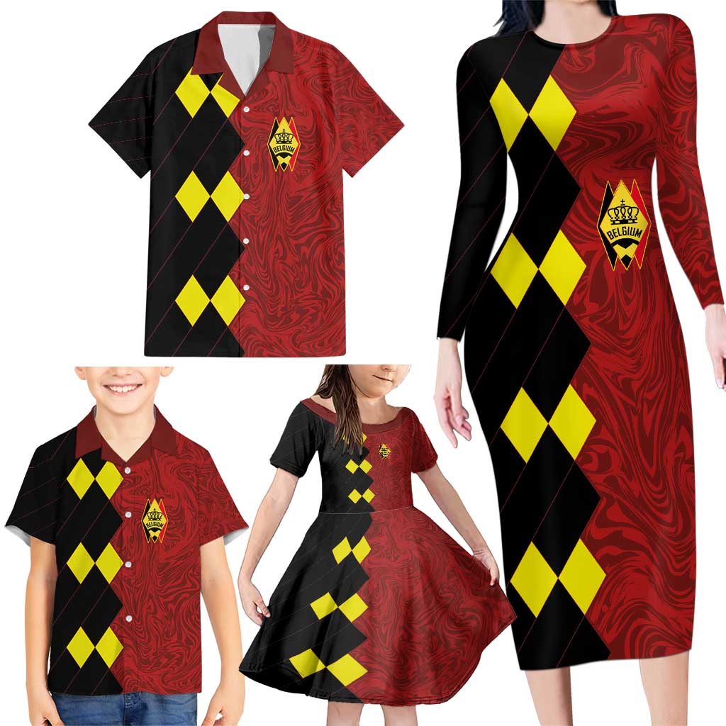 Custom Belgium Football 2024 Go Champion Family Matching Long Sleeve Bodycon Dress and Hawaiian Shirt - Wonder Print Shop