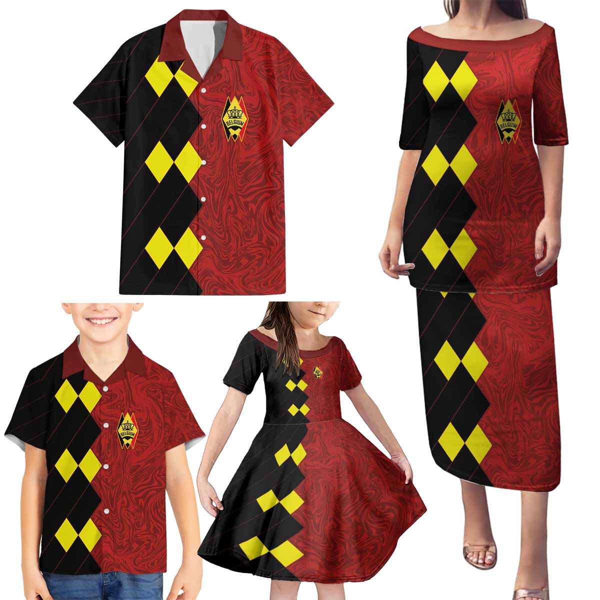 Custom Belgium Football 2024 Go Champion Family Matching Puletasi and Hawaiian Shirt - Wonder Print Shop