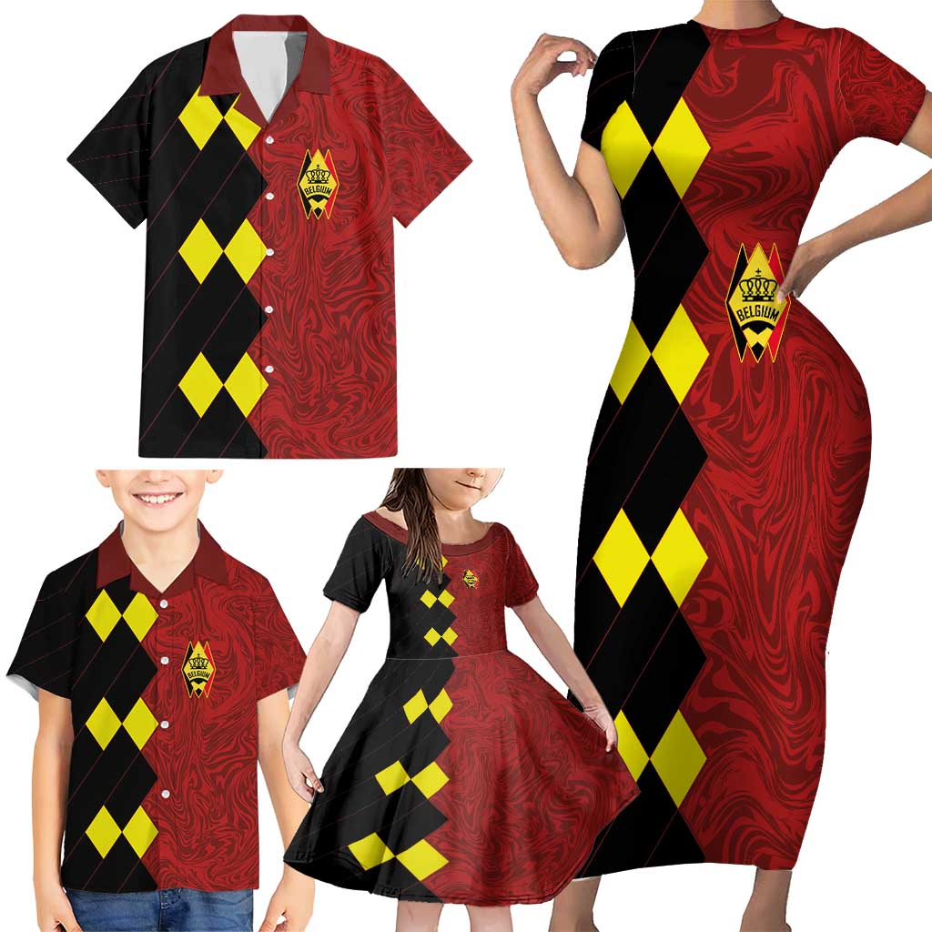 Custom Belgium Football 2024 Go Champion Family Matching Short Sleeve Bodycon Dress and Hawaiian Shirt - Wonder Print Shop